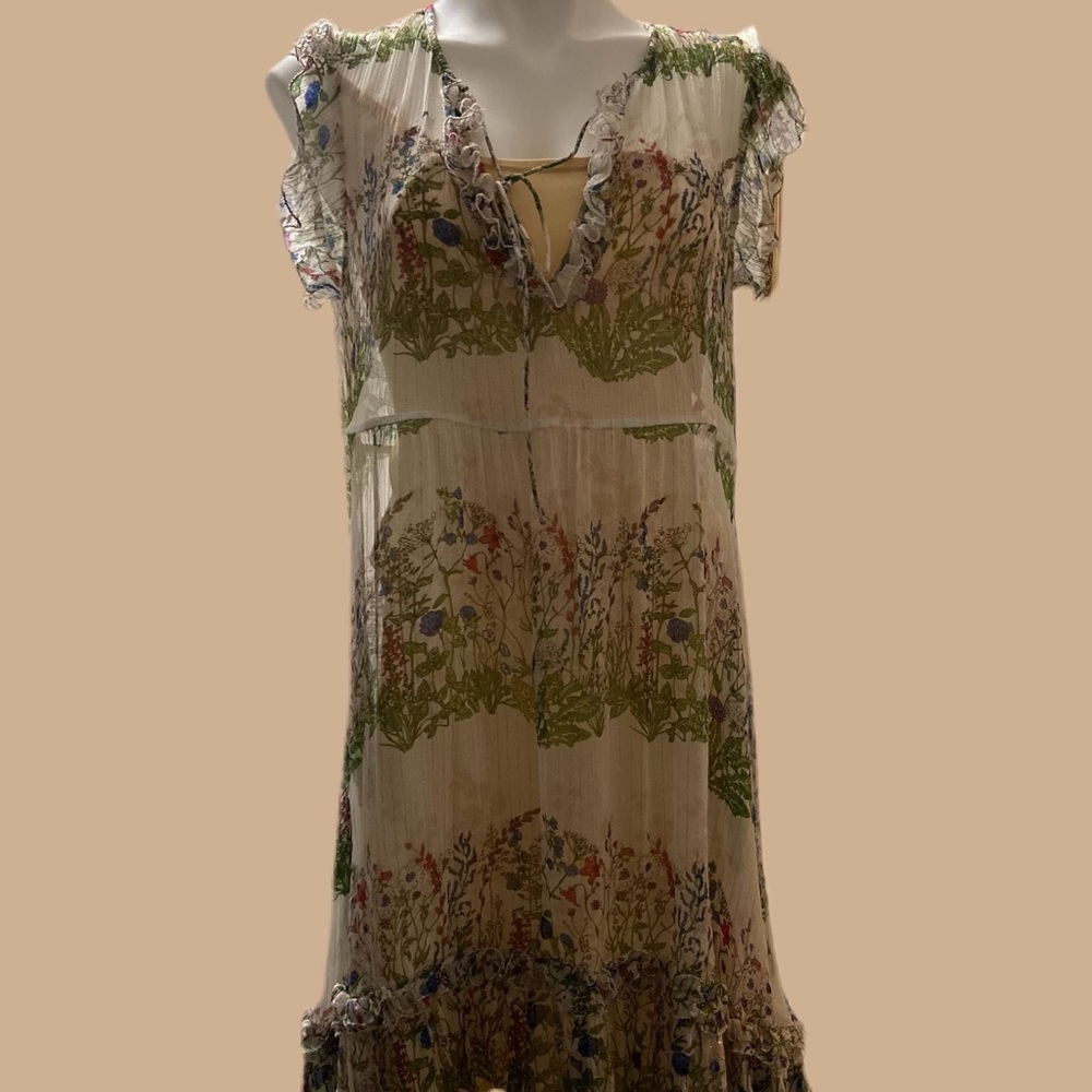Reinette ruffled metallic floral-print